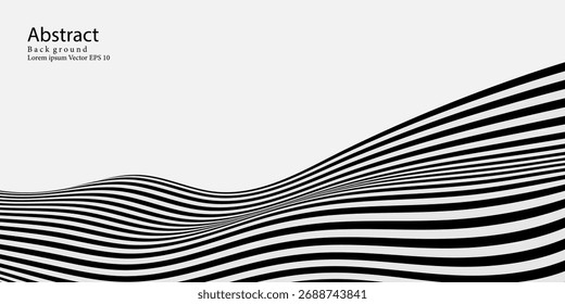 Fundo abstrato de linhas onduladas em preto e branco - Design moderno de fluxo óptico