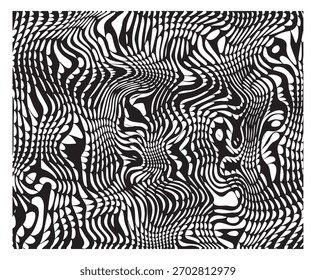 Abstract black and white wavy lines creating a distorted zebra stripe pattern