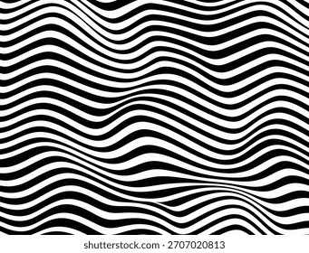 Abstract black and white wavy lines creating illusion.