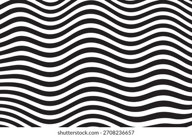 Abstractas líneas onduladas en blanco y negro que crean un fascinante patrón de ilusión óptica con una sensación de movimiento.