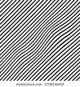 Abstractas líneas onduladas en blanco y negro crean un patrón de ilusión óptica dinámica con una sensación de movimiento y distorsión.