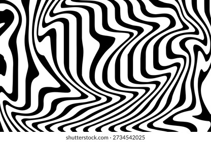 Abstract black and white wavy lines illustration viewed from directly above showcasing flowing curves and swirling patterns