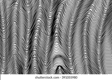 Abstract black and white wavy stripes vector background. 10 eps