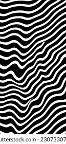 an abstract black and white wavy wave pattern, in the style of flat backgrounds, paul rand, black background, clean and simple designs, shaped canvas, dark humor graphic prints, horizontal stripes