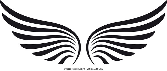 Abstract Black and White Wings. Each wing is composed of multiple curved lines that create a sense of movement and lightness.