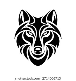 Logo Abstractas de cabeza de lobo blanco y negro