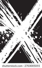 Fondo de Vector Abstractas negro blanco X Mark Grunge con salpicaduras de pintura y pinceladas
