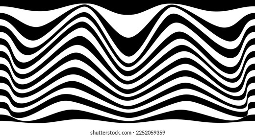 Abstract black and white zebra concept 3d background. Wave line pattern with the effect of illusion. Racial flag for various sports and racing events. Vector illustration.