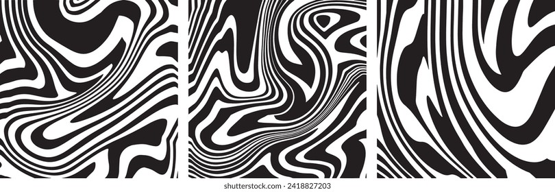 Abstract black and white zebra texture. Texture for printing on fabric, flyer, banner, poster. Black and white pattern. A set of textures for paintings. Vector drawing design elements.