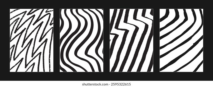 Abstract black and white zigzag seamless pattern with hand-drawn brush strokes. Modern scribble texture for textile, wrapping paper, wallpaper, and background design. Vector illustration.