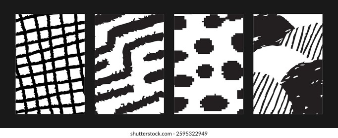 Abstract black and white zigzag seamless pattern with hand-drawn brush strokes. Modern scribble texture for textile, wrapping paper, wallpaper, and background design. Vector illustration.