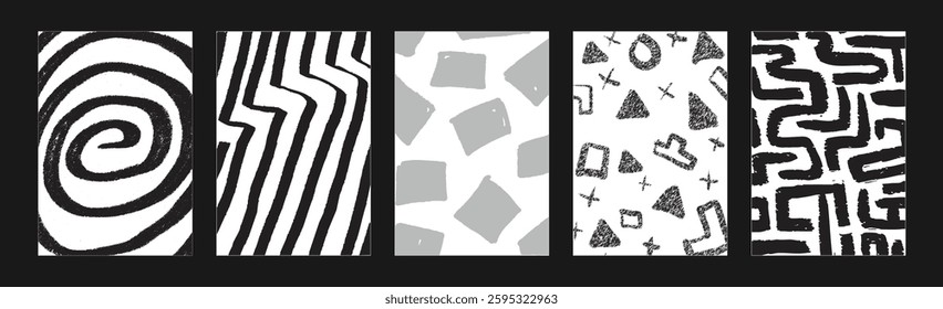 Abstract black and white zigzag seamless pattern with hand-drawn brush strokes. Modern scribble texture for textile, wrapping paper, wallpaper, and background design. Vector illustration.