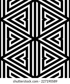 Abstract Black and White ZigZag Vector Seamless Pattern, Triangle Based