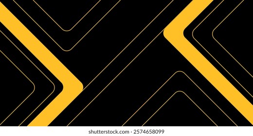 Abstract black wide horizontal banner background with arrows and angles, gray and yellow lines element. Modern simple yellow orange gradient arrows creative design. Futuristic technology concept