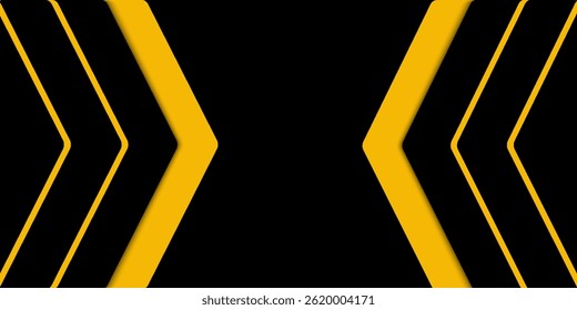 Abstract black wide horizontal banner background with arrows and angles, gray and yellow lines element. Modern simple yellow orange gradient arrows creative design. Futuristic technology concept