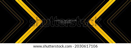 Abstract black wide horizontal banner background with arrows and angles, gray and yellow lines element. Modern simple yellow orange gradient arrows creative design. Futuristic technology concept