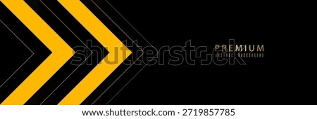 Abstract black wide horizontal banner background with arrows and angles, gray and yellow lines element. Modern simple creative design. eps10, web