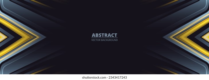 Abstract black wide vector background with yellow and grey arrows. Vector illustration