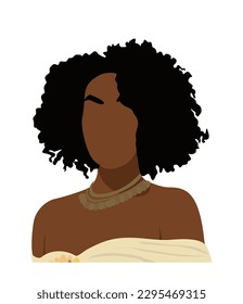 Abstraktes Schwarzes Frauenportrait für weibliche Printmedien, Boho Girl Wall Art , Modernes Design, Avatar. Stilvolle Afro-Frau, Vektorgrafik in Earthy Tones auf weißem Hintergrund