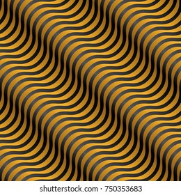 Abstract black and yellow 3D waves seamless pattern. Vector illustration.