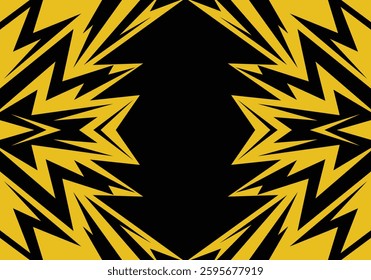 Abstract black and yellow background with spikes and zigzag narrow line pattern