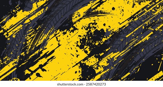 Abstract black and yellow background with tire tracks.. vector illustration eps 10