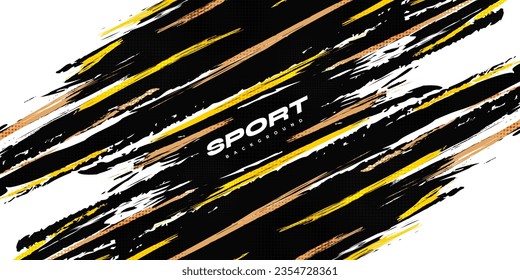 Abstract Black and Yellow Brush Background with Halftone Effect. Brush Stroke Illustration for Banner, Poster, or Sports Background. Scratch and Texture Elements For Design