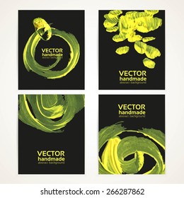Abstract black and yellow brush texture hand drawing banner set