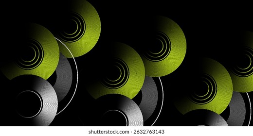 Abstractas Vector de línea circular negro y amarillo sobre fondo oscuro. Moderno simple superposición de líneas circulares textura diseño creativo. presentación