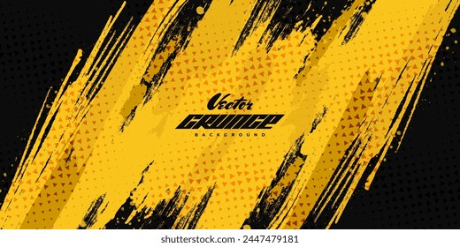 Abstract Black and Yellow Dirty Grunge Background with Halftone Effect. Sports Background with Brush Stroke Illustration