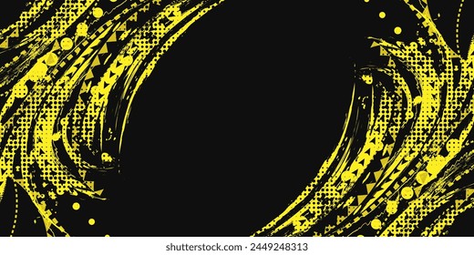 Abstract Black and Yellow Dirty Grunge Background with Halftone Effect. Sports Background with Brush Stroke Illustration