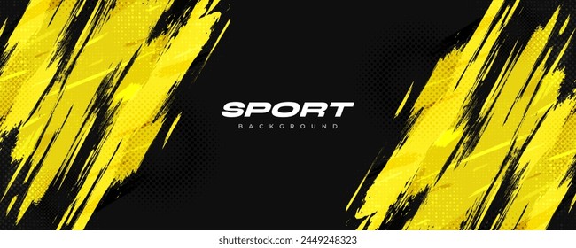 Abstract Black and Yellow Dirty Grunge Background with Halftone Effect. Sports Background with Brush Stroke Illustration