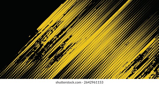 Abstract Black and Yellow Dirty Grunge Background with Halftone Effect. Sports Background with Brush Stroke  modern arts