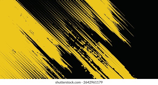 Abstract Black and Yellow Dirty Grunge Background with Halftone Effect. Sports Background with Brush Stroke  modern arts