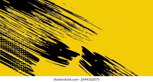 Abstract Black and Yellow Dirty Grunge Background with Halftone Effect. Sports Background with Brush Stroke Illustration. modern background