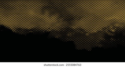 Abstract black and yellow gradient with halftone dots and broken grunge texture. Hand painted