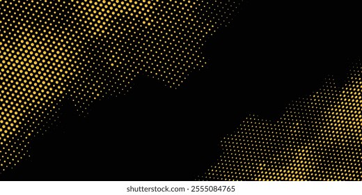 Abstract black and yellow gradient with halftone dots and broken grunge texture. Hand painted. vektor