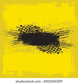 Abstract black and yellow grunge sport flags with tire tracks