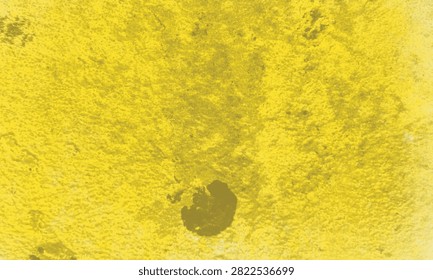 Abstract black and yellow grunge wet paint texture highlighting rough watercolor wash and scattered dark ink spots for unique creative backdrops