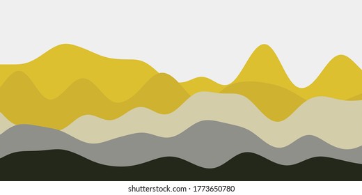 Abstract black yellow hills background. Colorful waves captivating vector illustration.