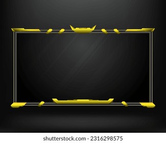 Abstract black and yellow live stream webcam overlay gui screen border frame on black background