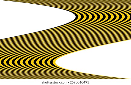 Abstract Black and Yellow Optical Illusion Design with Dynamic Wave Patterns and Distorted Perspective