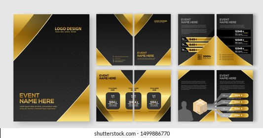 Abstract Black, yellow, slides. Brochure cover design. Fancy info banner frame. Creative set of infographic elements. Urban. Title sheet model set. Modern vector. Presentation templates, corporate