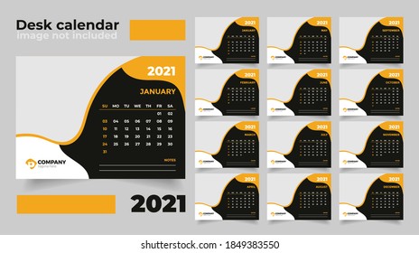 Resumen Calendario de la mesa de vectores negro y amarillo para 2021 