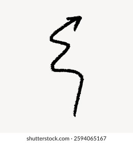 Abstract black zigzag arrow on white background. Simple, bold zigzag arrow design. Minimalist zigzag arrow art. Zigzag arrow illustration for creative projects. Isolated vector element.