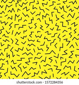 Abstract black zigzag line seamless pattern on yellow background. Vector repeat pattern. Great for wallpaper, web background, wrapping paper, fabric, packaging, greeting cards, invitations and more.