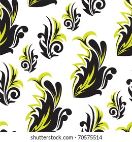 abstract black-and-green floral seamless pattern