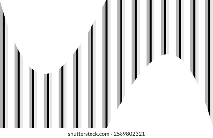 Abstract Black-and-White Curved Line Pattern with Optical Illusion Effect, Smooth Wave Motion, and Geometric Symmetry