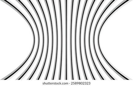 Abstract Black-and-White Curved Line Pattern with Optical Illusion Effect, Smooth Wave Motion, and Geometric Symmetry