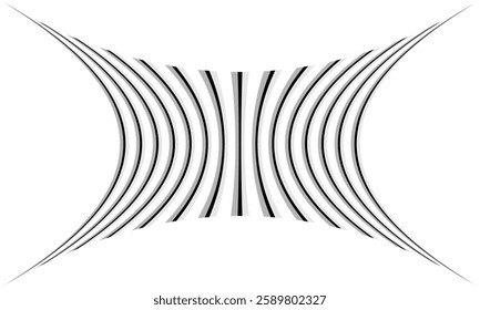 Abstract Black-and-White Curved Line Pattern with Optical Illusion Effect, Smooth Wave Motion, and Geometric Symmetry